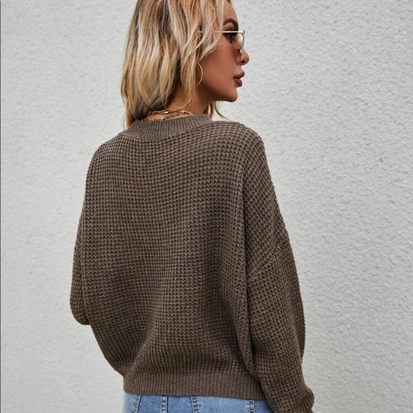BROWN SOLID DROP SHOULDER SWEATER - Picture 2 of 8
